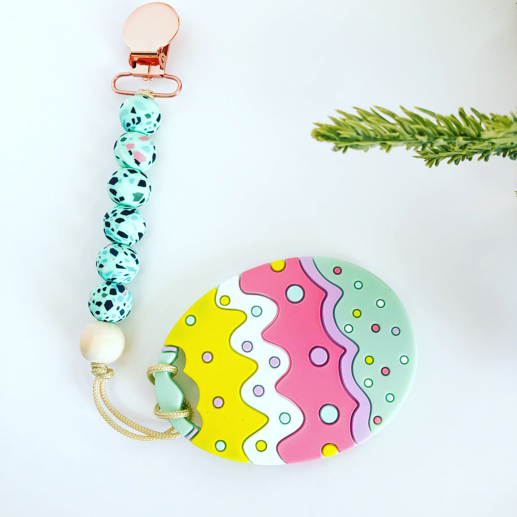 Egg Teether on Mint Clip
