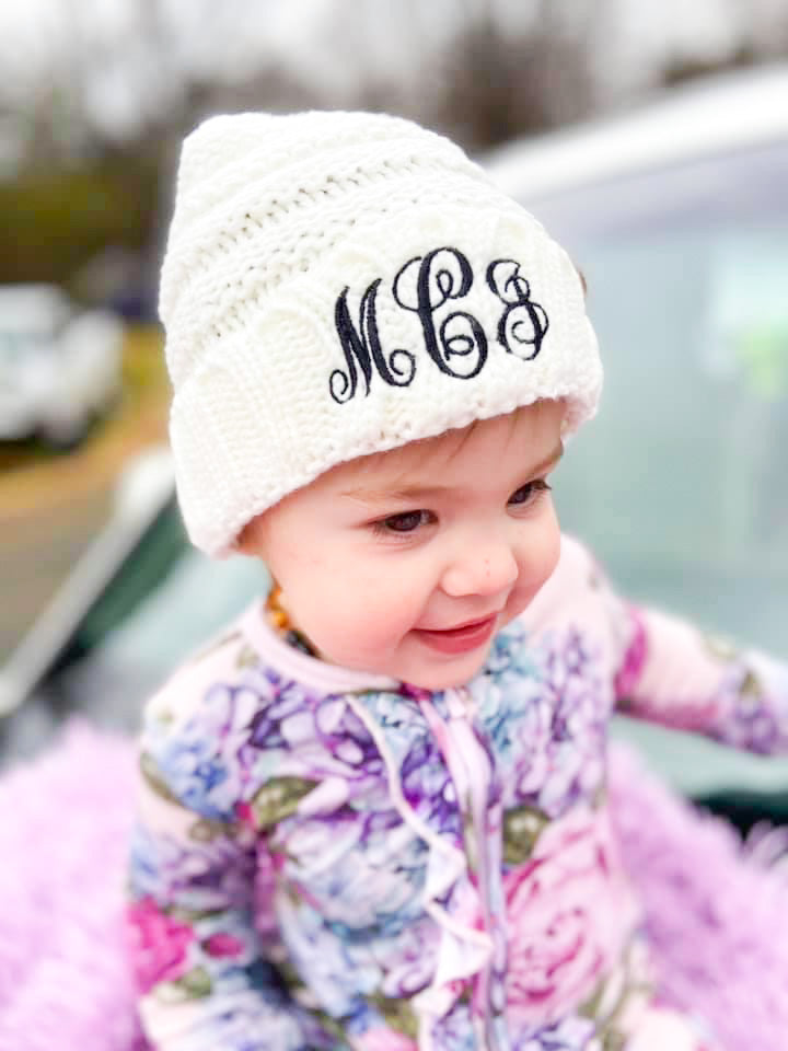 Butterscotch Blankees Kid's Metallic Classic Monogram Beanie Hat,  Personalized